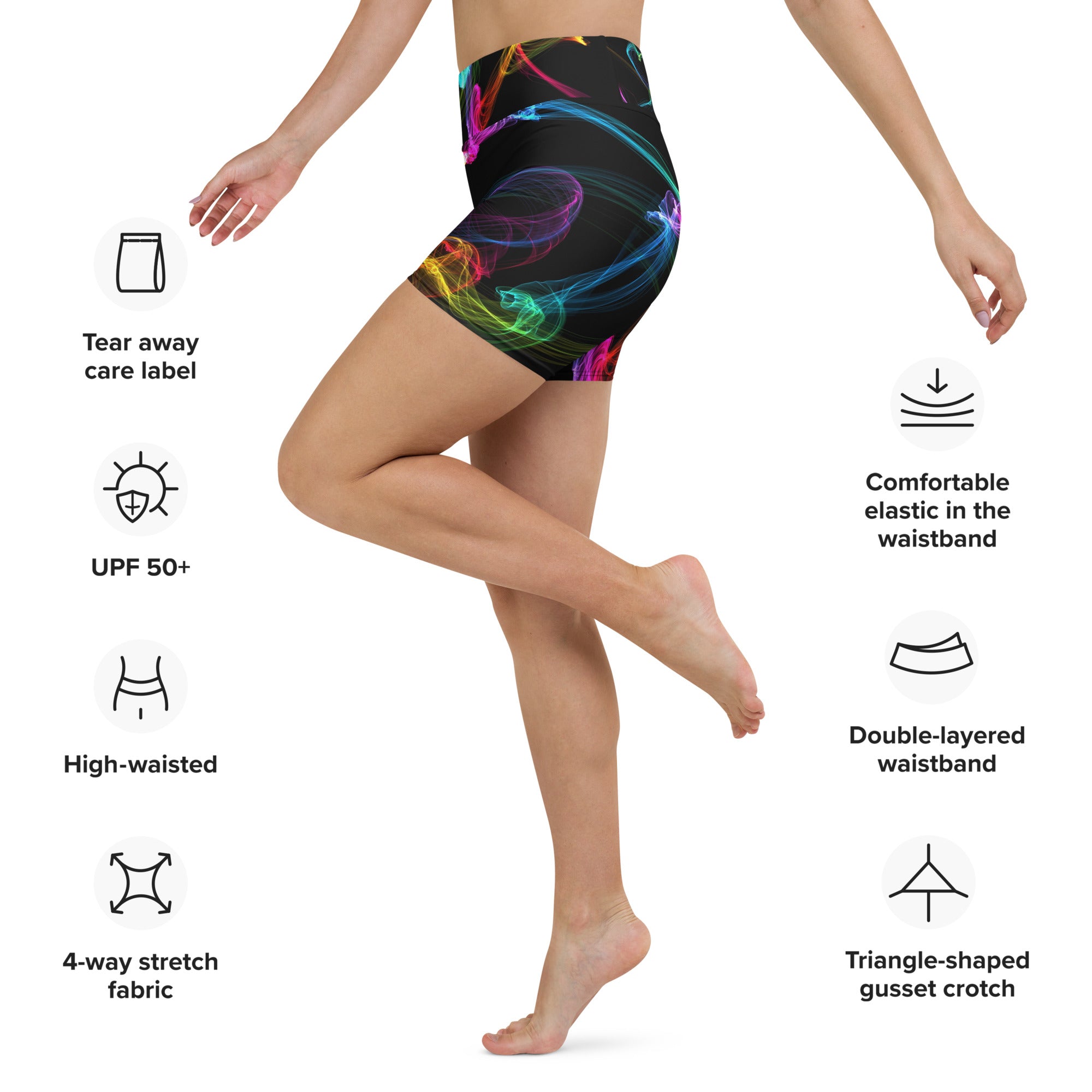 Running Shorts for girls. Women's Black Gym Shorts. "Strobes" Workout Shorts. WickedYo.